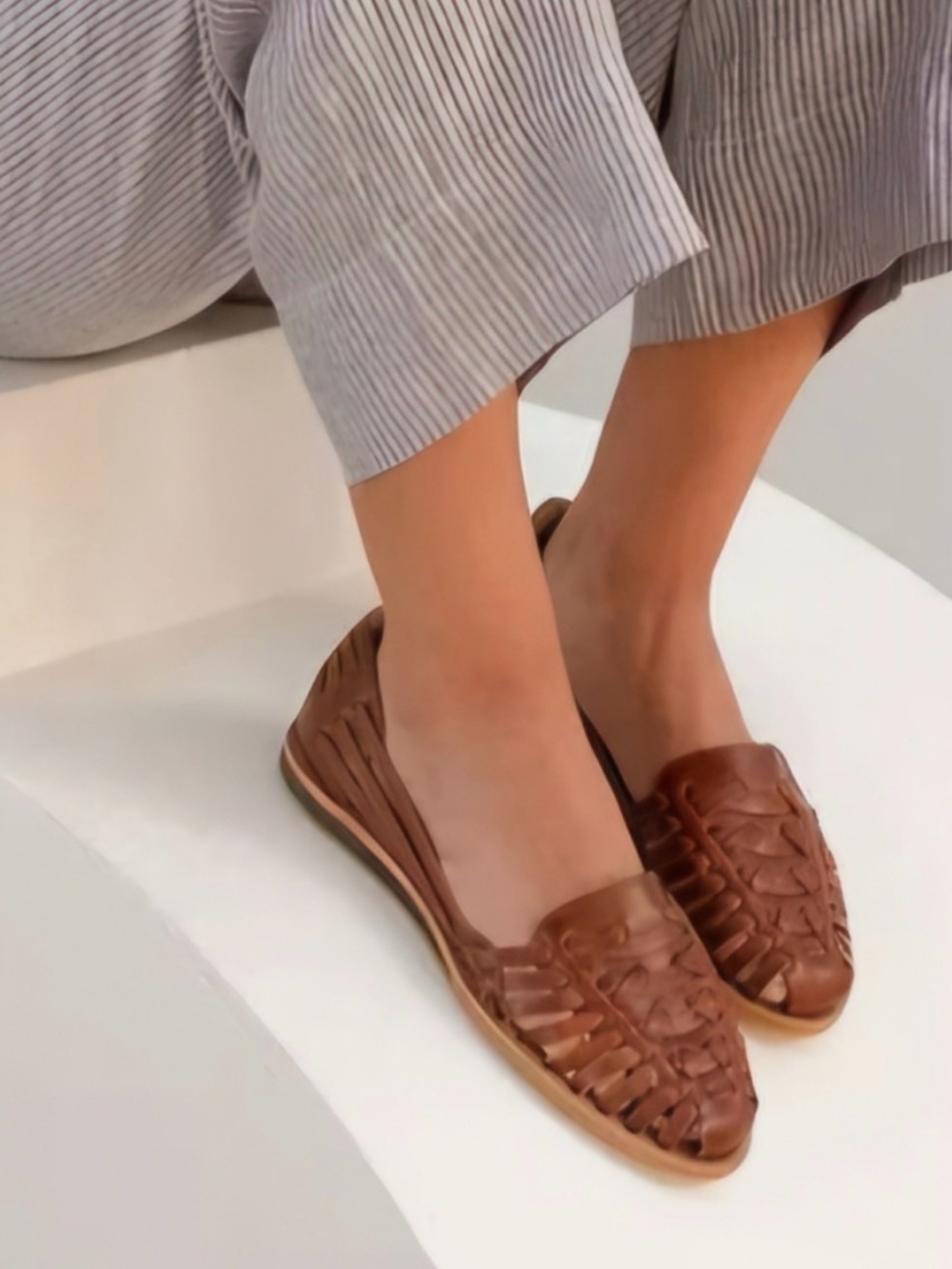 NISOLO HUARACHE LEATHER SANDALS IN BRANDY 7